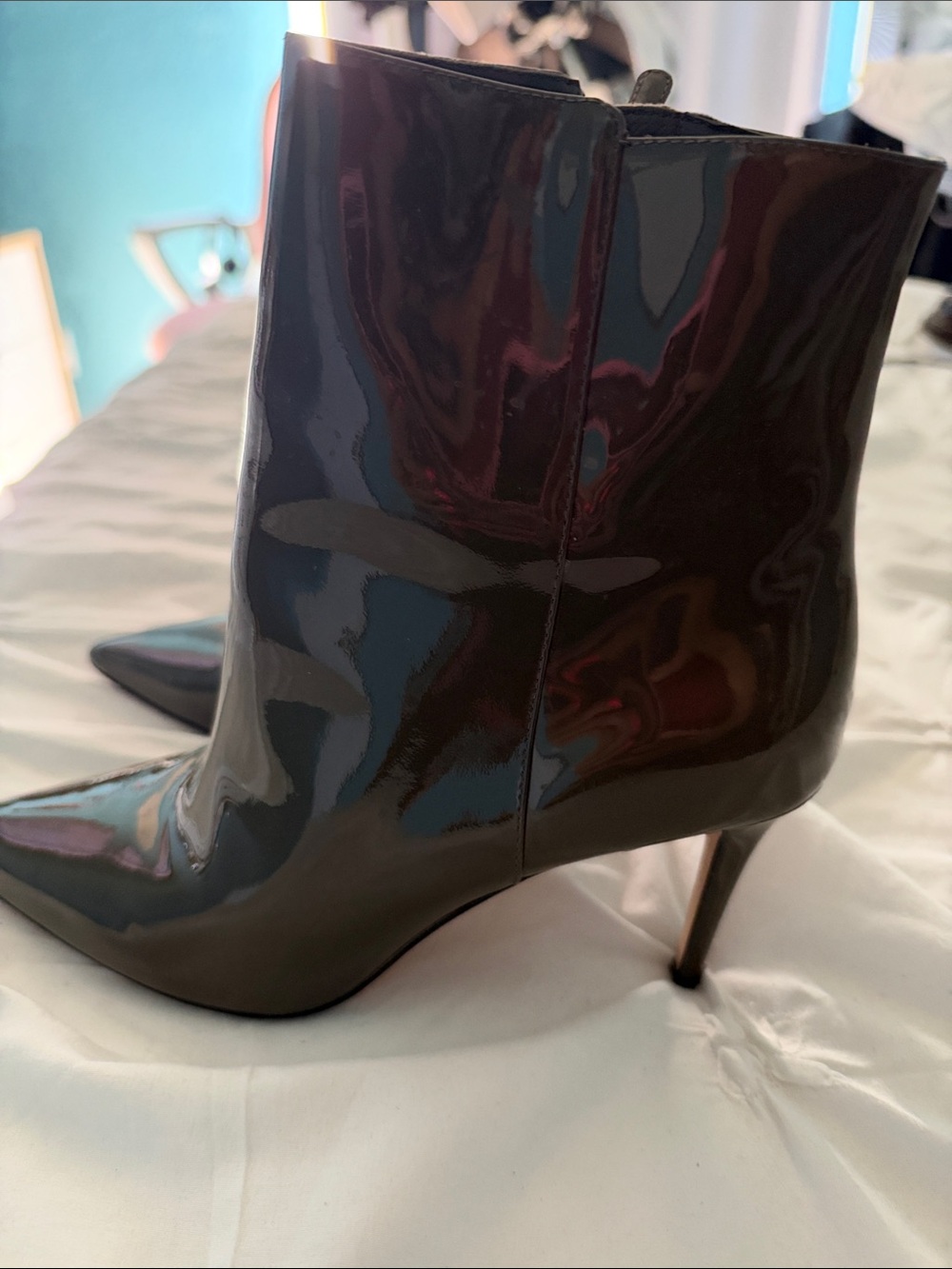 J. Crew Glossy Gray Pointed-Toe Ankle Booties